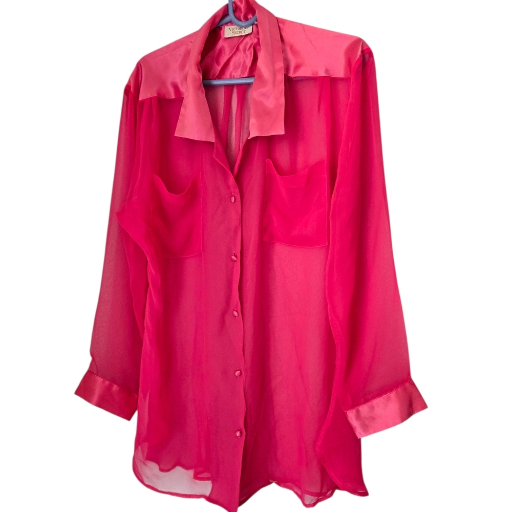 Victoria's Secret Vintage  Pink Sheer Button-Up Blouse